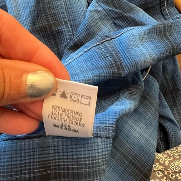 Panhandle Rough Stock Cotton size L Blue Plaid Western Shirt. Pearl snap. - Picture 11 of 12